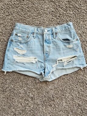 Levi's Light Blue Distressed High-Waist Jean Shorts